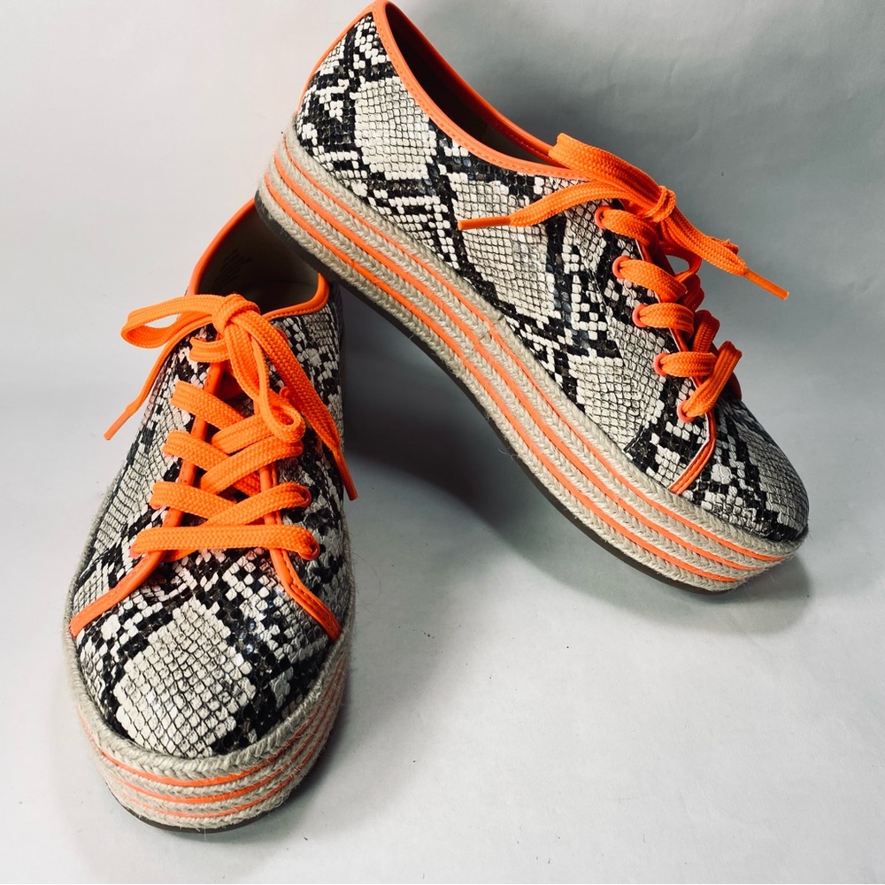 Mix No. 6 Lidia Snake Skin Reptile Fluorescent Orange Platform Sneakers 8 M